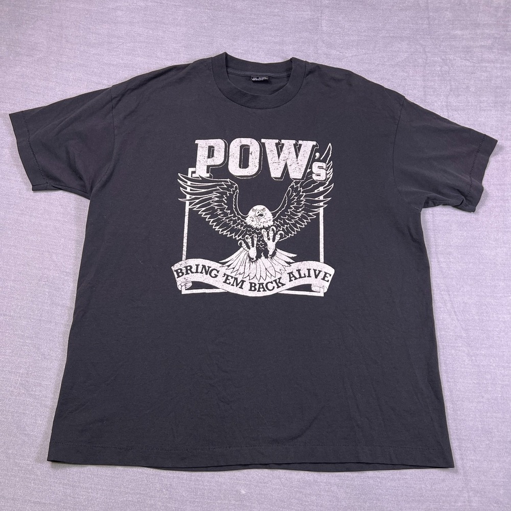 Fruit of the Loom Men's Black Short Sleeve POW's Eagle Print Graphic T-Shirt 2XL